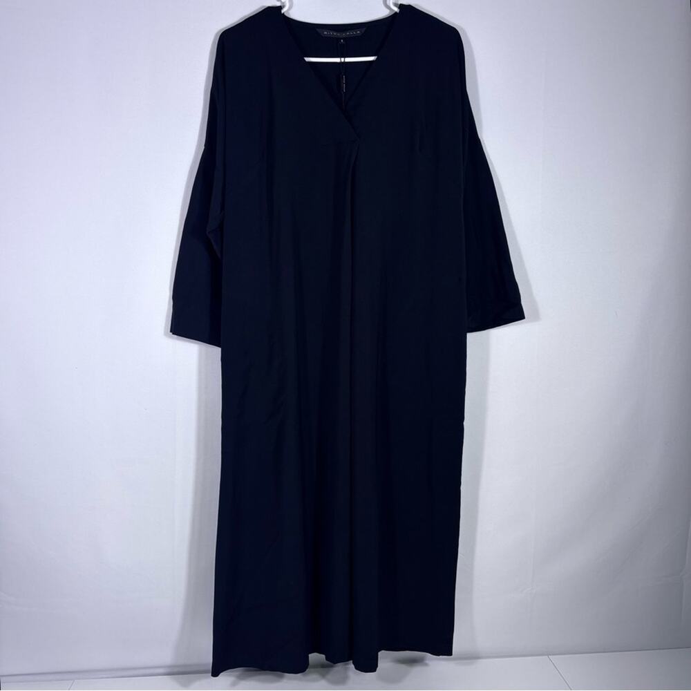 NWT Ritva Falla Lagenlook  Long Sleeve V-neck Black Dress Size Small 1376
